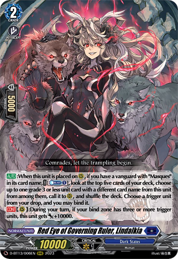 Red Eye of Governing Ruler, Lindalkia (D-BT13/006EN) [Flight of Chakrabarthi]